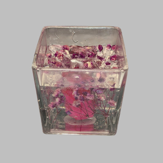 Large Clear Candle with Flowers