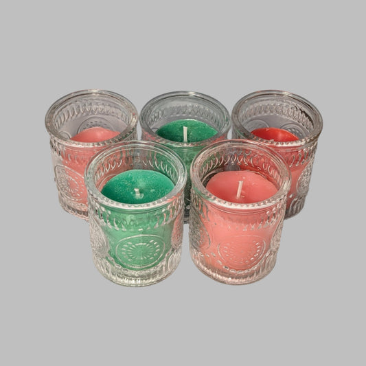 Set of 5 votive candles in glass