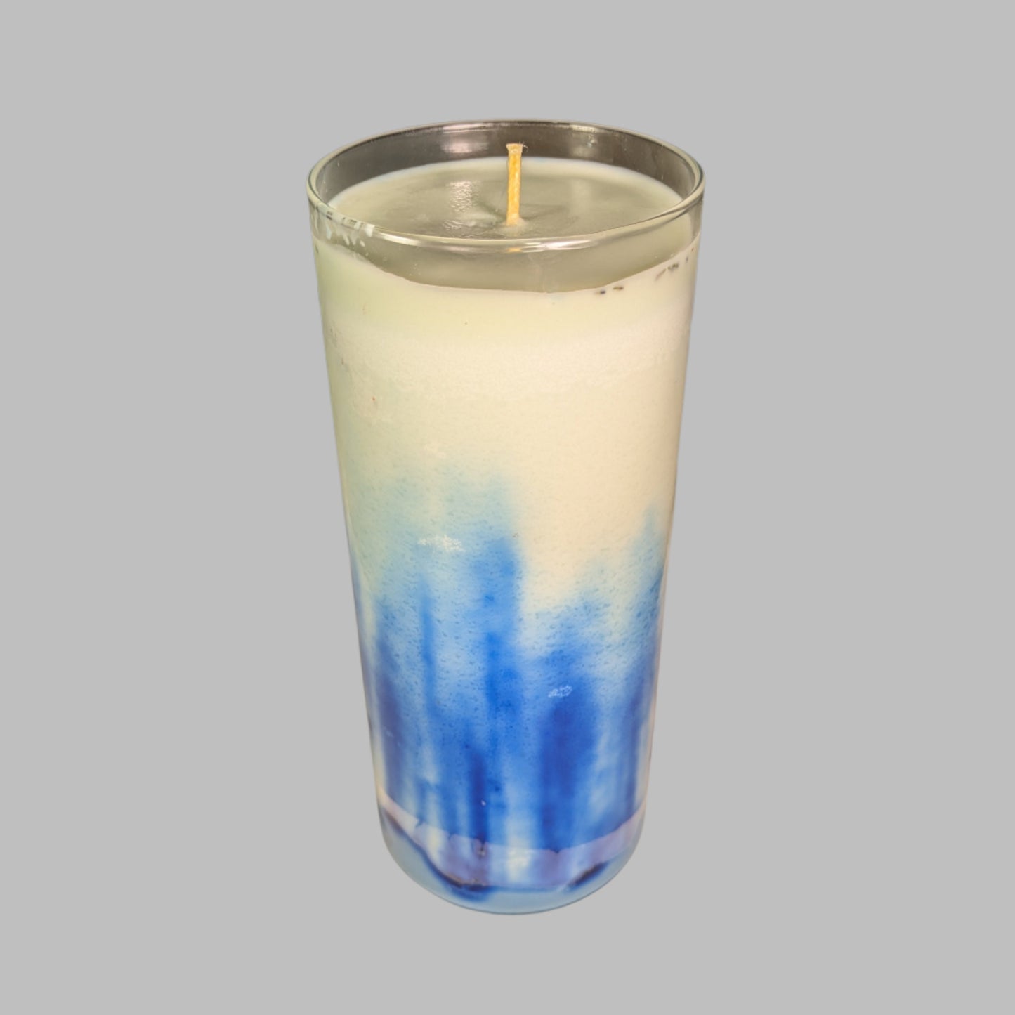 Our Largest Size Candle with Dripped Blue