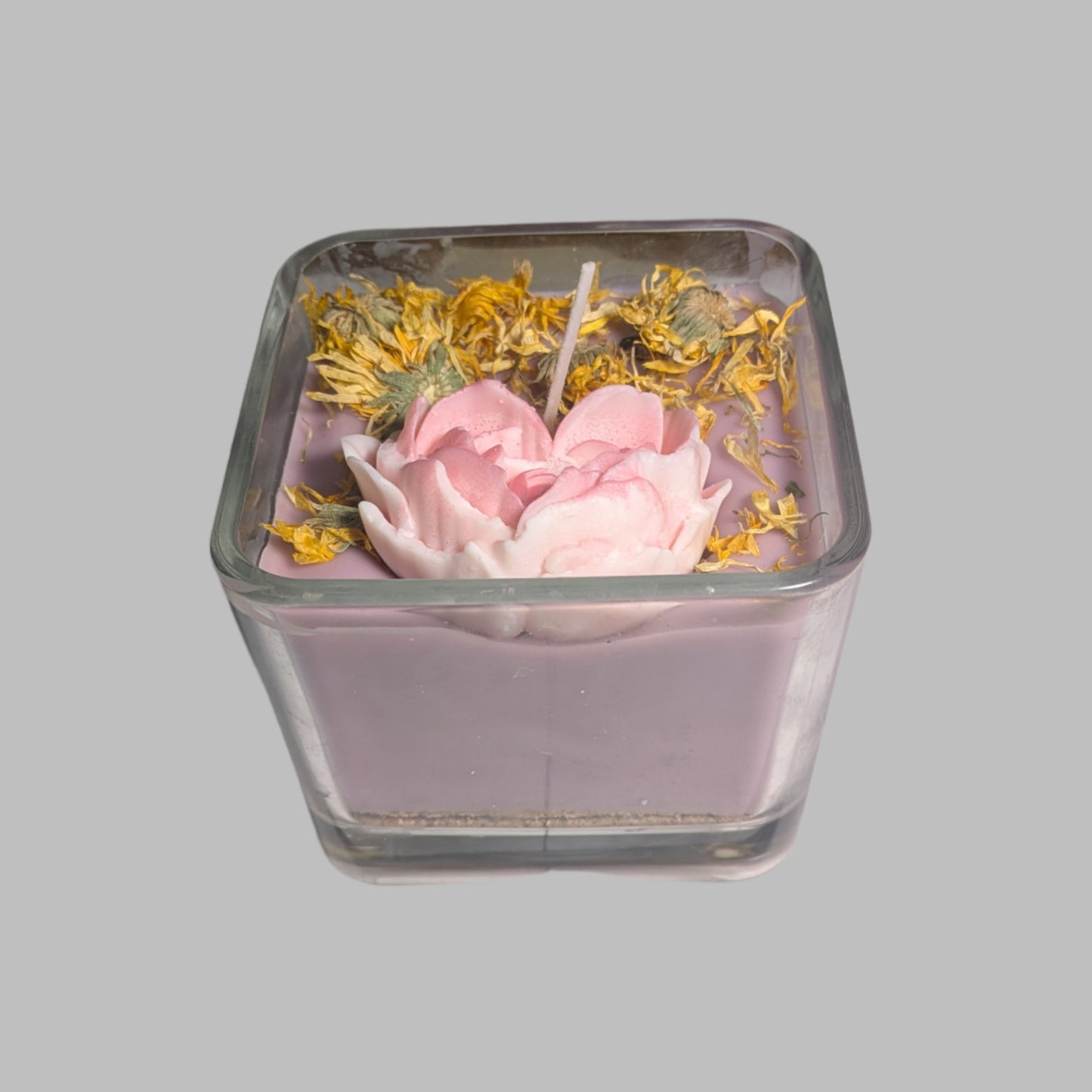 Large Square Candle with a Flower Heart